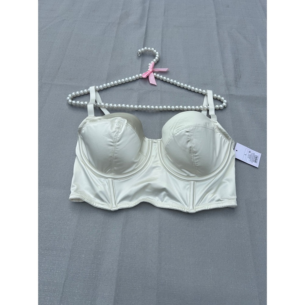 Auden Women Satin Longline Bridal Corset Bra Large Cream Underwire Back